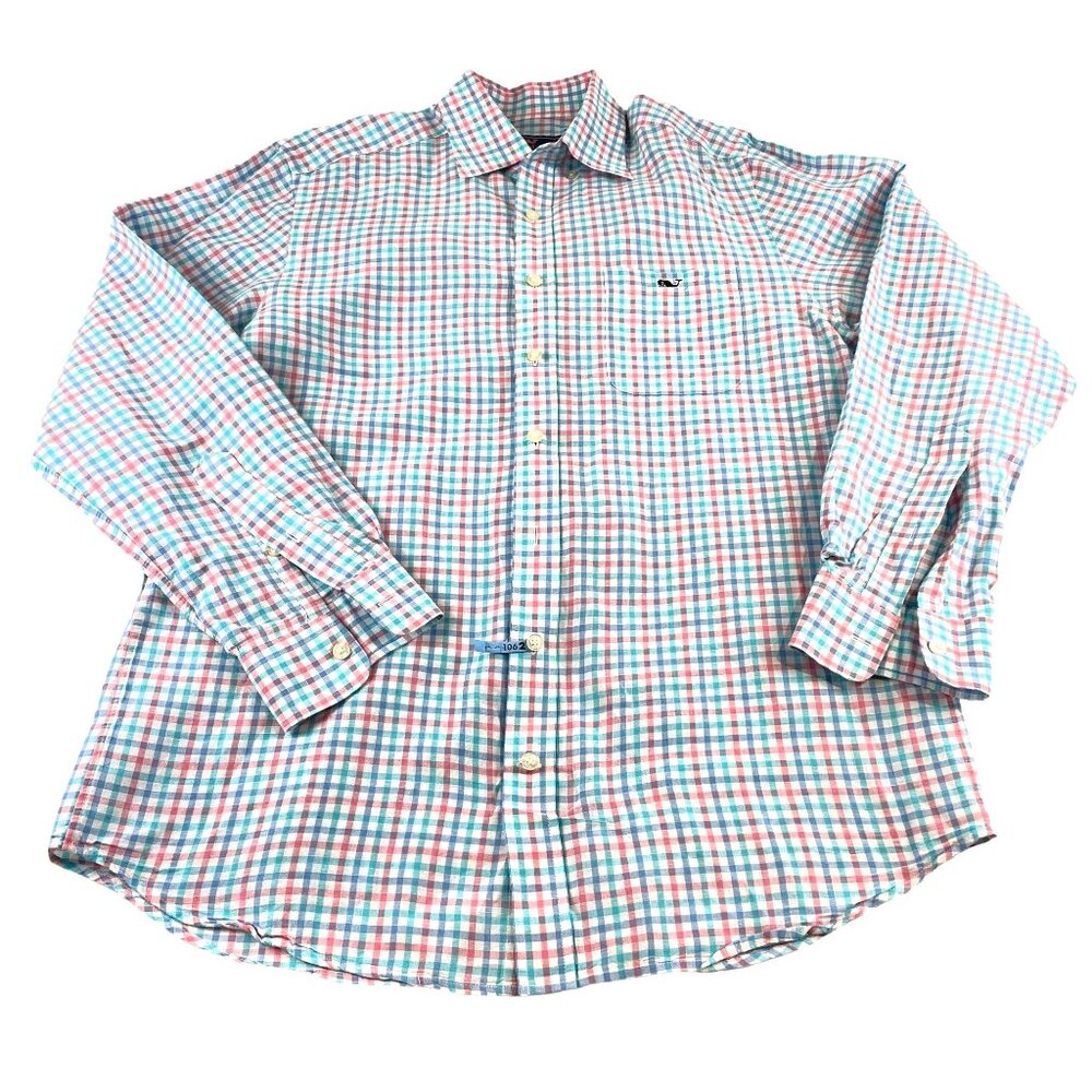 Vineyard Vines Men's Slim Fit Tucker Long Sleeve Shirt Pink Blue Check Sz M
